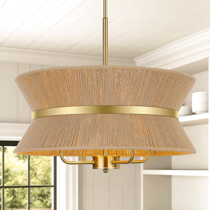 Chandelier Hourglass Shape Antique Gold Accents Rope Wrapped Boho