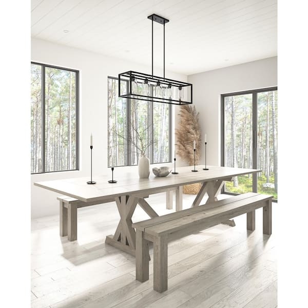 Chandelier: Industrial Black Linear 5-Light Pendant with Glass Shades