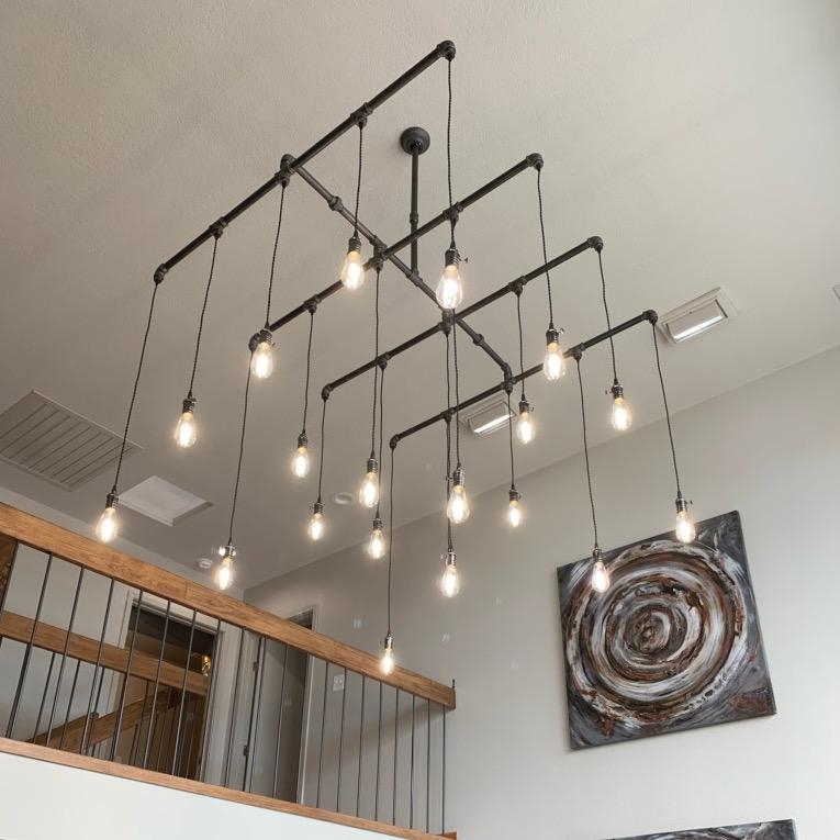 Chandelier Industrial Grid Frame: 20 Light Steel Vintage Bulb Fixture