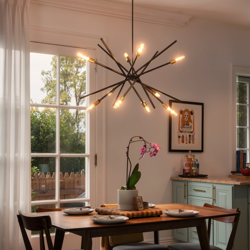 Chandelier Industrial Linear Dining Room Light Olde Bronze Ten Bulb