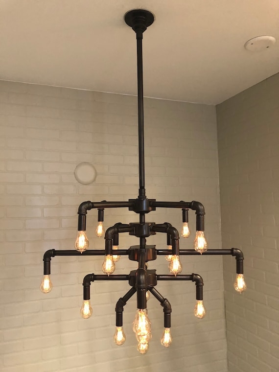 Chandelier Industrial Pipe Construction with Antique Bronze Finish