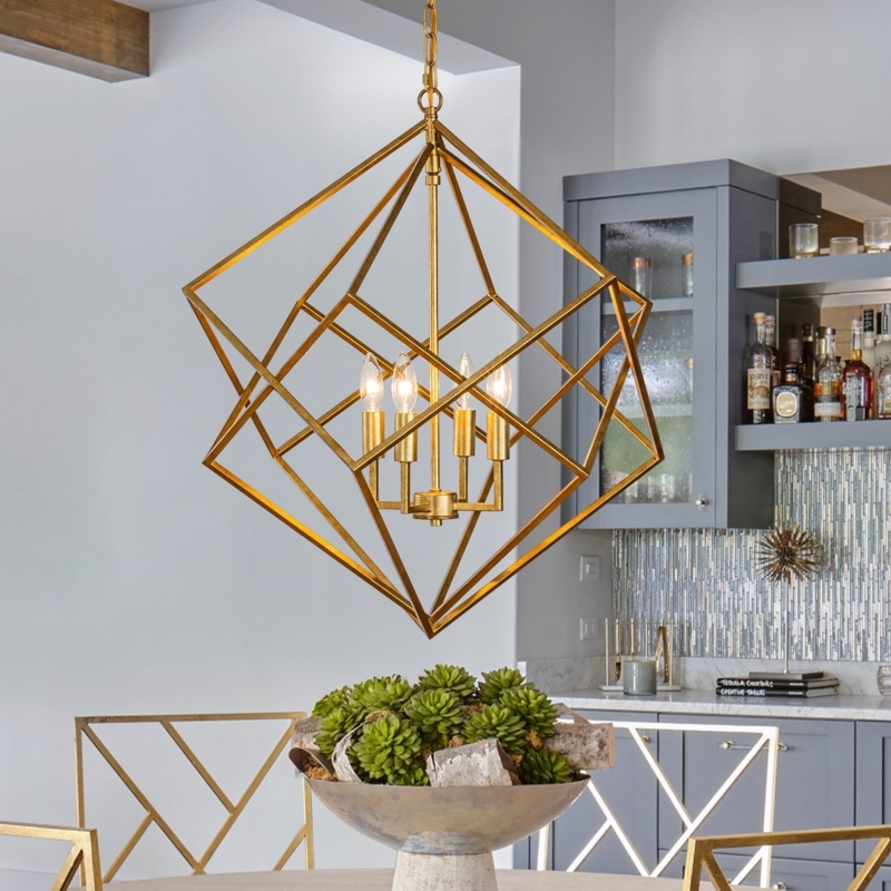 Chandelier Interlocking Cage Antique Gold Transitional Glam Light