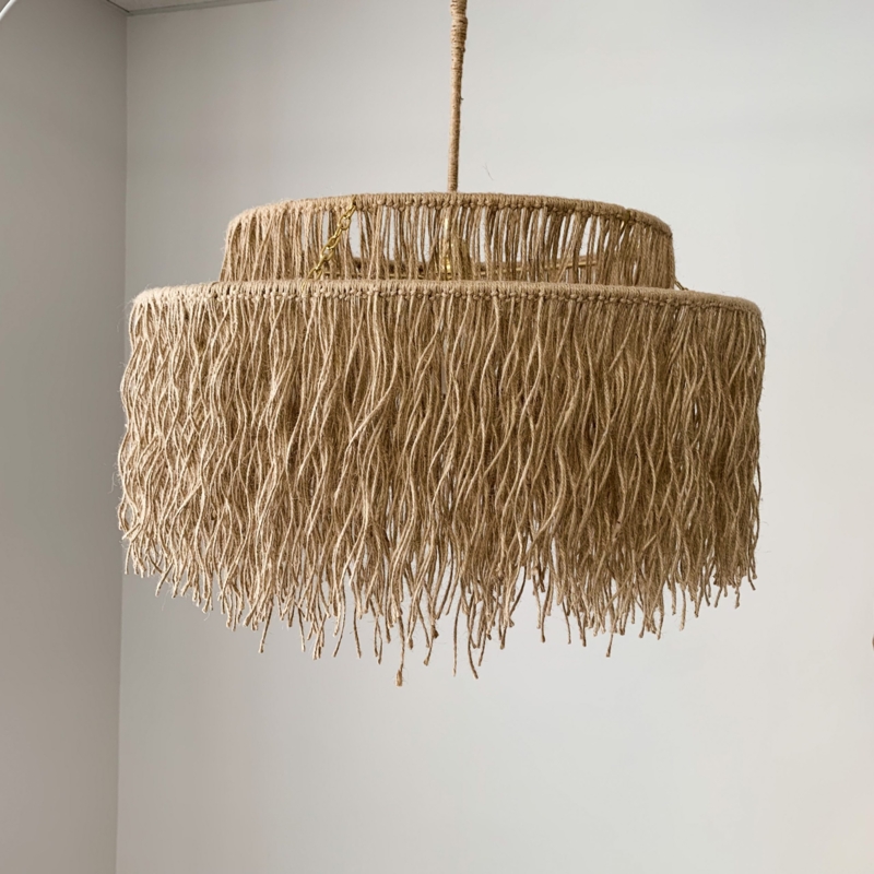 Chandelier Jute Fringe Three Tiered Silhouette Natural Finish