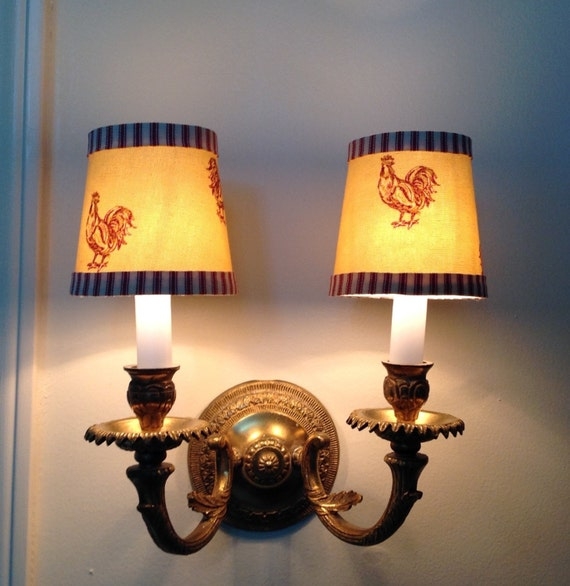 Chandelier Lamp Shade Clip On, Cream Floral Bird Motif Toile