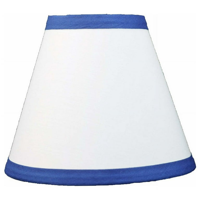 Chandelier Lamp Shade: White Cotton Fabric with Navy Blue Trim