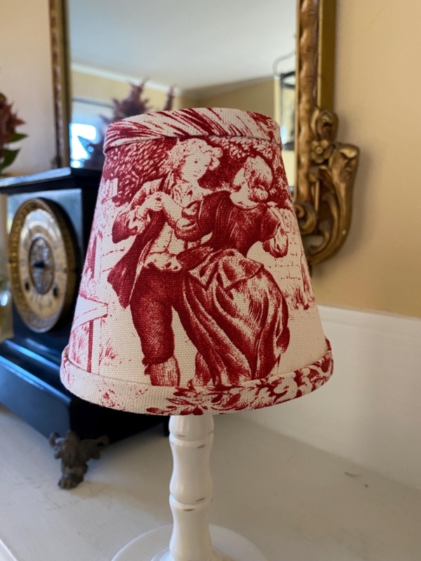 Chandelier Lampshade Red Bordeaux Cream Toile Tapered Clip On
