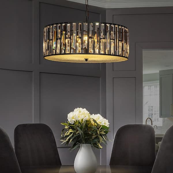 Chandelier Lantern Style Matte Black Crystal Accents Modern Farmhouse