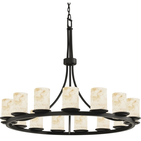Chandelier: Large Matte Black Tiered Frame, Alabaster Marbled Shades