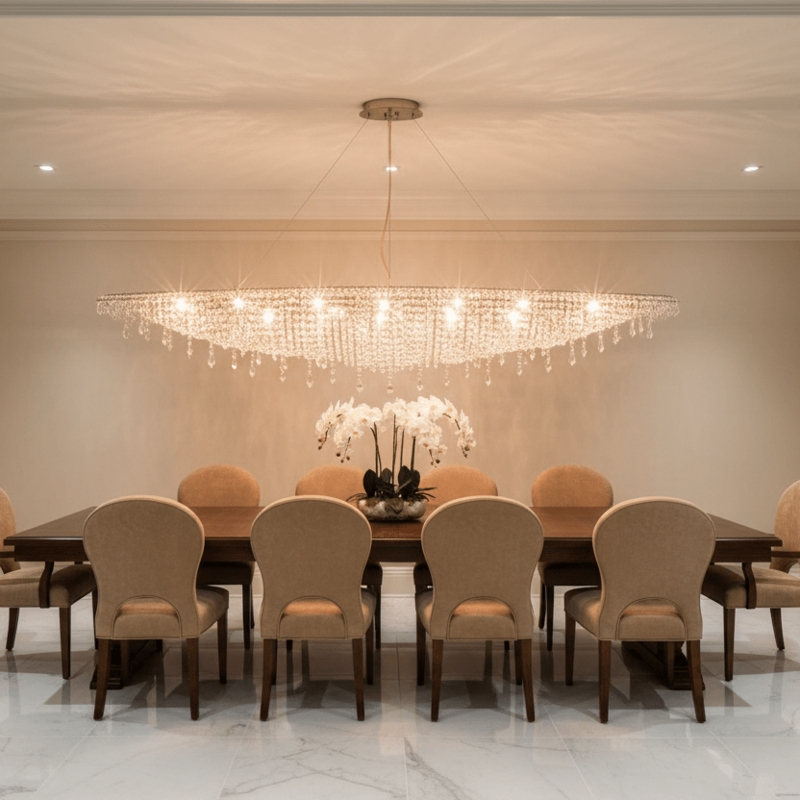 Chandelier, Large Oval Crystal Ring with Tiered Halo Design