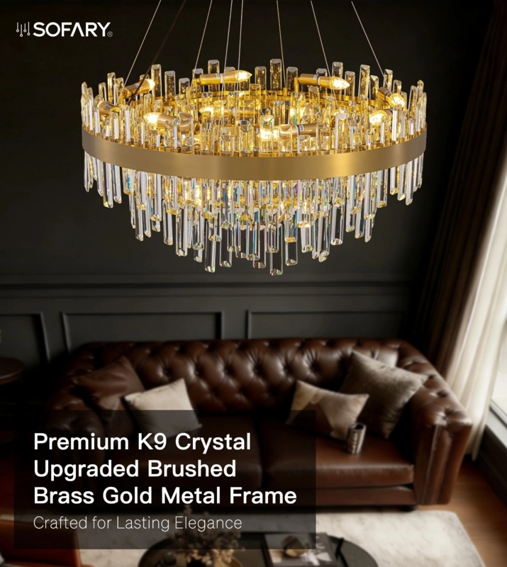 Chandelier Layered Rings Gold Metal Frame Crystal Prisms Opulent