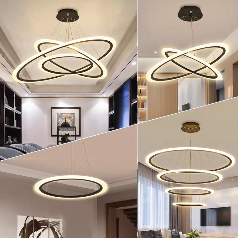 Chandelier Light Matte Black Tiered Geometric Integrated LED Fixture