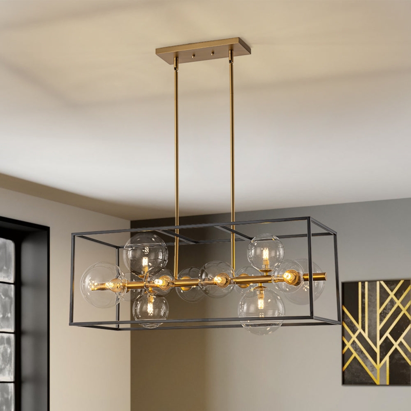 Chandelier Linear 12-Light Rectangular Matte Black Industrial