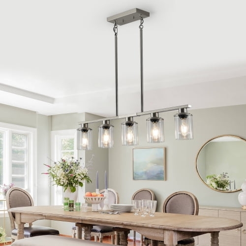 Chandelier Linear 5-Light with Brushed Nickel and Clear Glass
