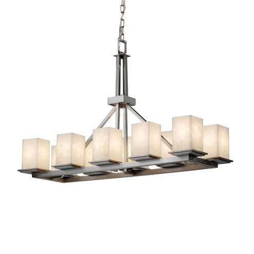 Chandelier: Linear Brushed Nickel Frame, Organic "Cloud" Glass Shades