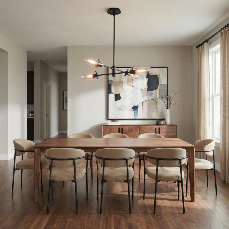 Chandelier Linear Four Light Clear Glass Cylinders Exposed Bulbs