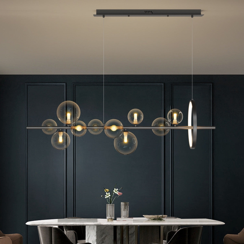 Chandelier Linear Gold Rod Clustered Glass Bubbles Nordic Style