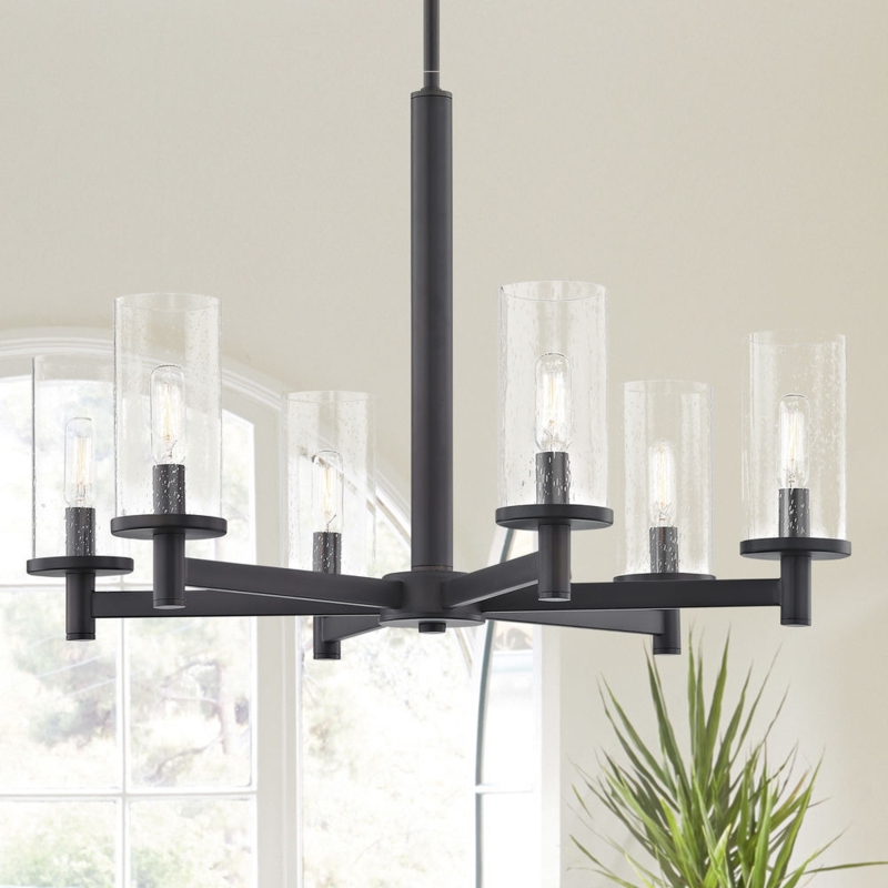 Chandelier Linear Seeded Glass Shades Island Lighting Fixture