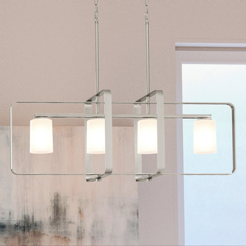 Chandelier Linear Silhouette Clear Glass Brushed Nickel Industrial