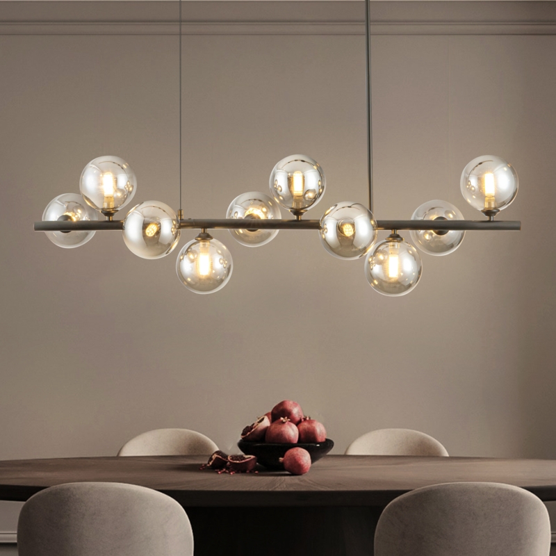 Chandelier Linear Sputnik Silhouette Black Brass Glass Globes