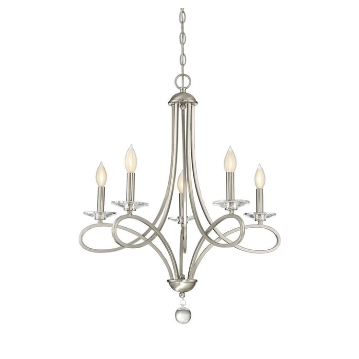 Chandelier Looping Arms Brushed Nickel Five Lights Airy Transitional
