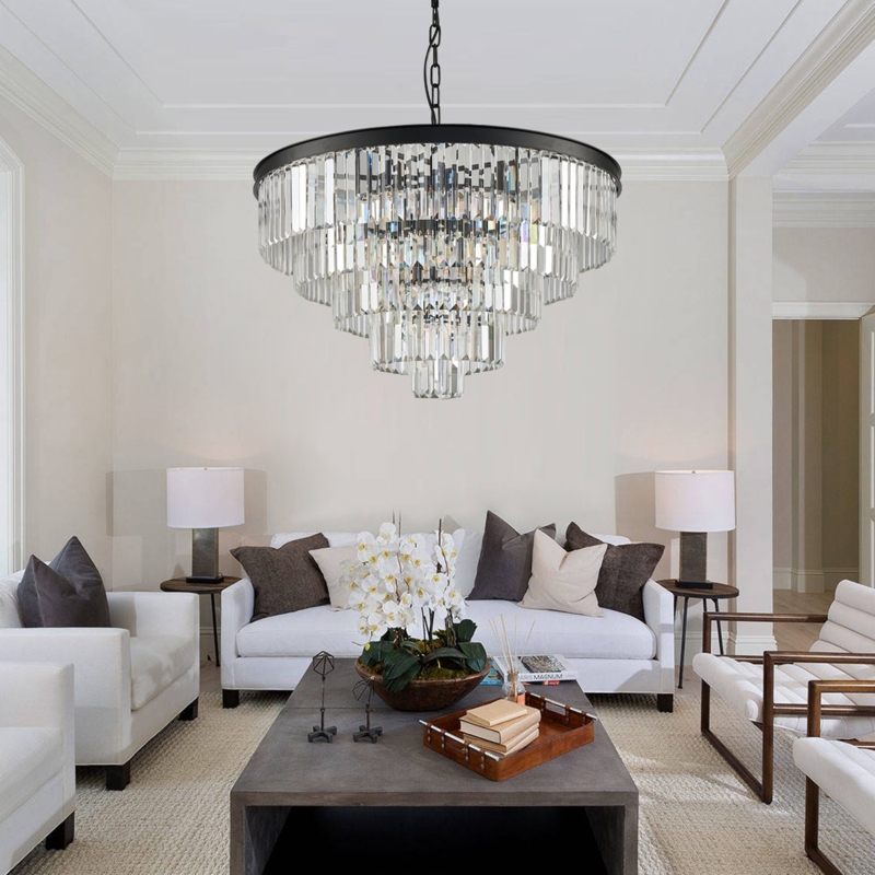 Chandelier: Luxury Seven Tiered Crystal Cascades with Polished Gold