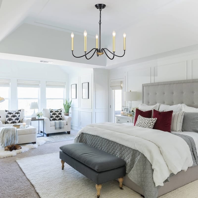 Chandelier: Matte Black Finish with Curved Swooping Arms