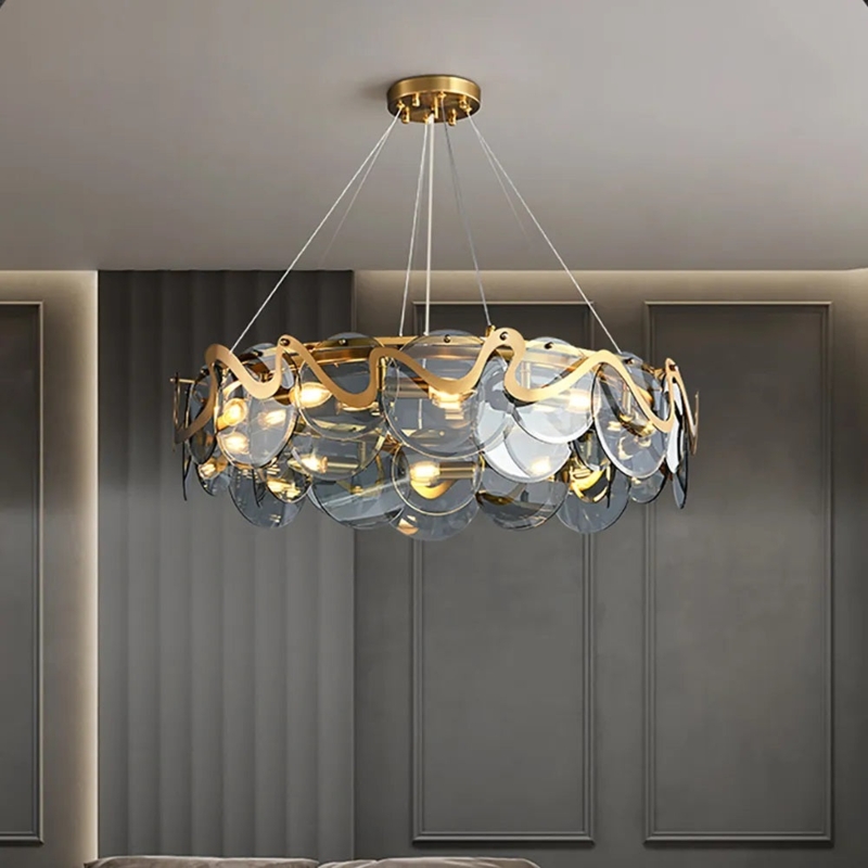Chandelier Matte Black Linear Arm Smokey Gray Glass Globes Minimalist