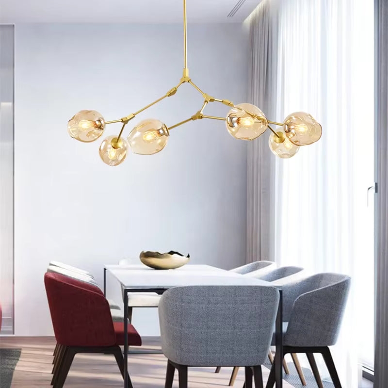 Chandelier Matte Black Linear Silhouette Spherical Bulbs Gold Accents