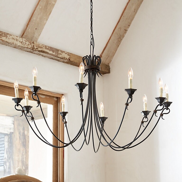 Chandelier Matte Black Sweeping Curved Arms Candelabra Transitional
