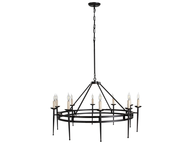Chandelier: Matte Black Two-Tier Wagon Wheel with Candelabra Lights