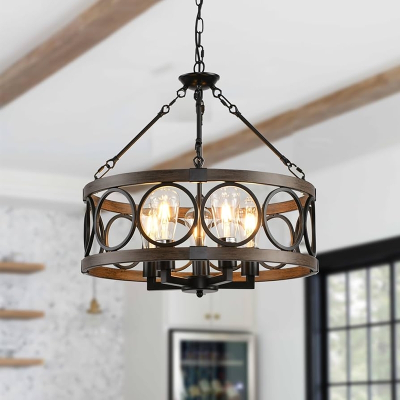 Chandelier Matte Black Wagon Wheel Silhouette 5-Light Farmhouse