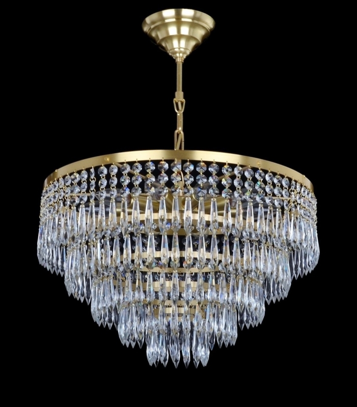 Chandelier Matte Brass Drum with Long Crystal U-Drop Prisms