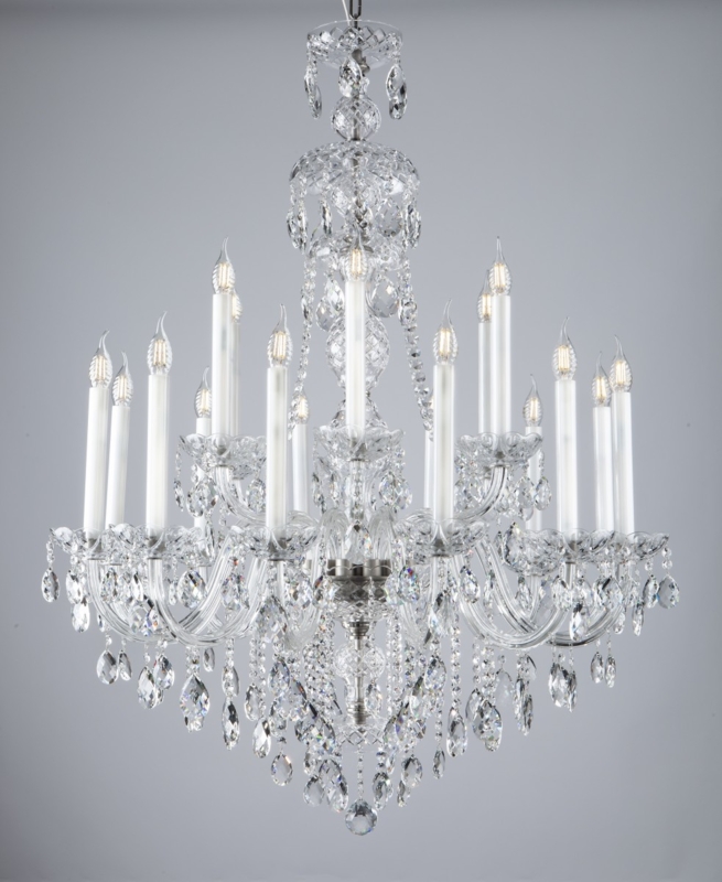 Chandelier: Matte Chrome Traditional 18-Arm Long Candle Covers