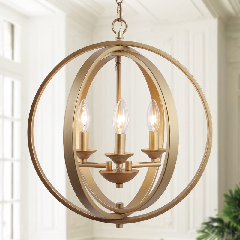 Chandelier Matte Gold Spherical Open Frame Candle Style