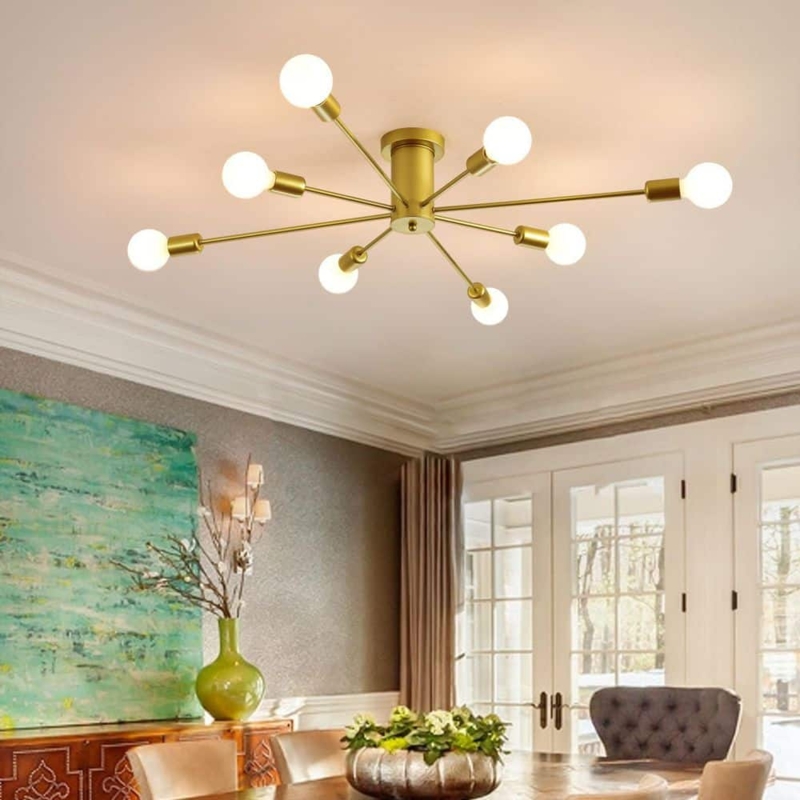 Chandelier: Mid-Century Modern Gold Sputnik with Eight Radiating Arms