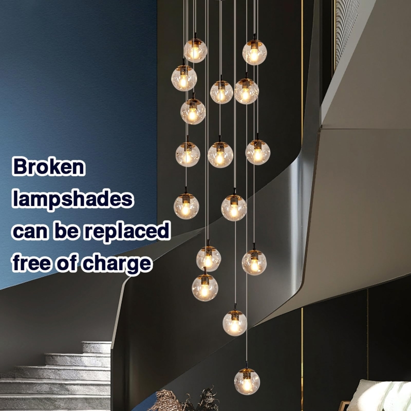 Chandelier Mid-Century Staircase Lighting Brass Frosted Globes (67 characters)