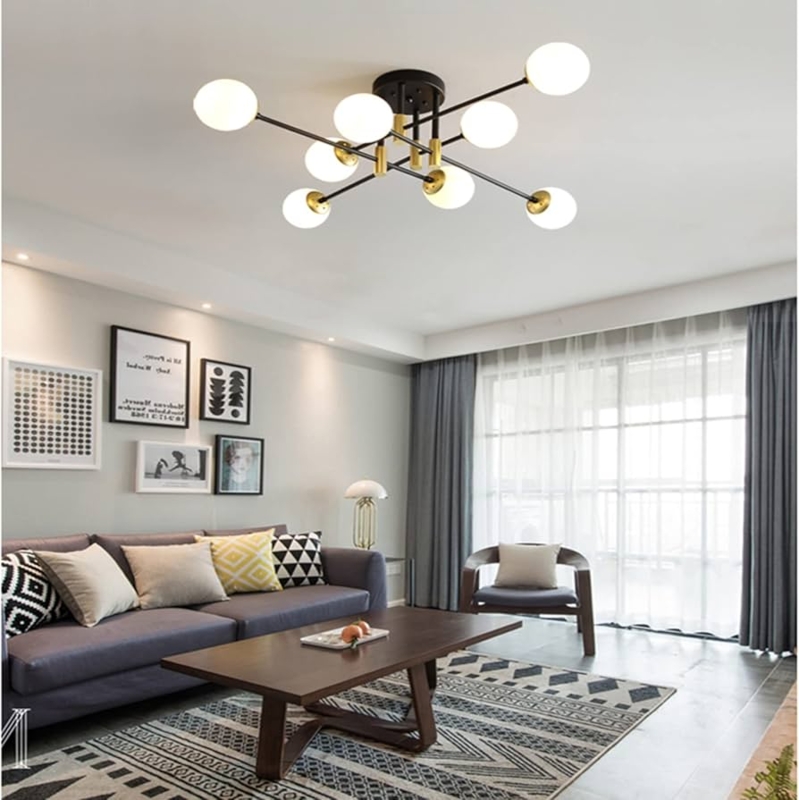 Chandelier Milky White Globes, Modern 8 Light Globe Chandelier
