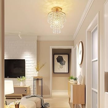Chandelier: Mini Crystal Three-Tier Raindrop Flush Mount Fixture