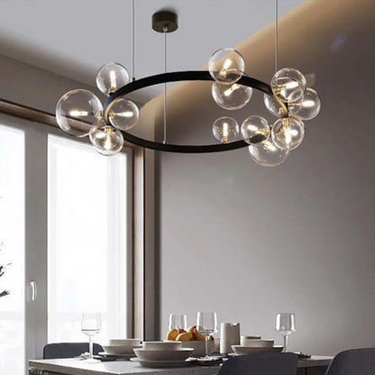 Chandelier Minimalist Clear Glass Globes Black Frame