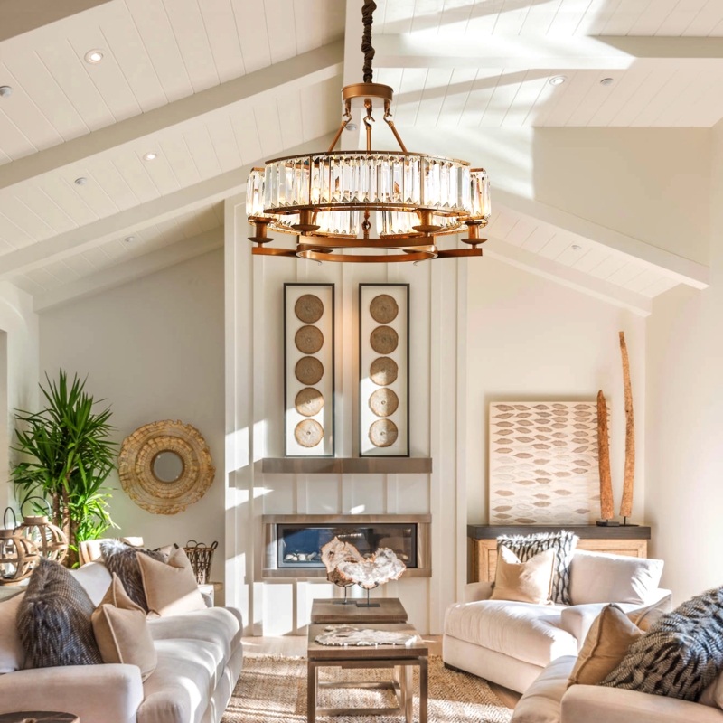 Chandelier Minimalist Matte Brown Finish Curved Arms Six Light Fixture