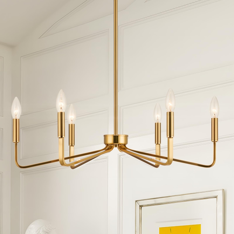 Chandelier Minimalist Wagon Wheel Brushed Brass Candle Style