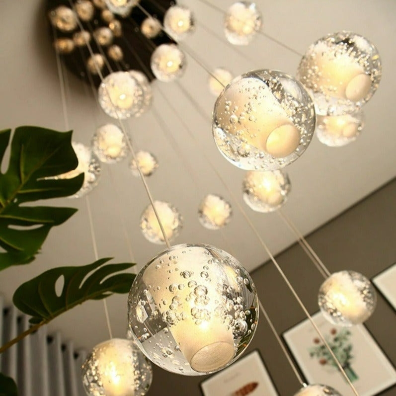 Chandelier Modern Branching with Amber Glass Globe Shades