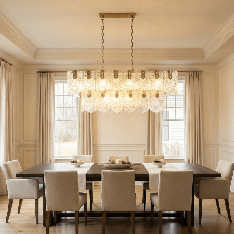 Chandelier: Modern Brass Tiered Crystal Rectangular Linear Lighting