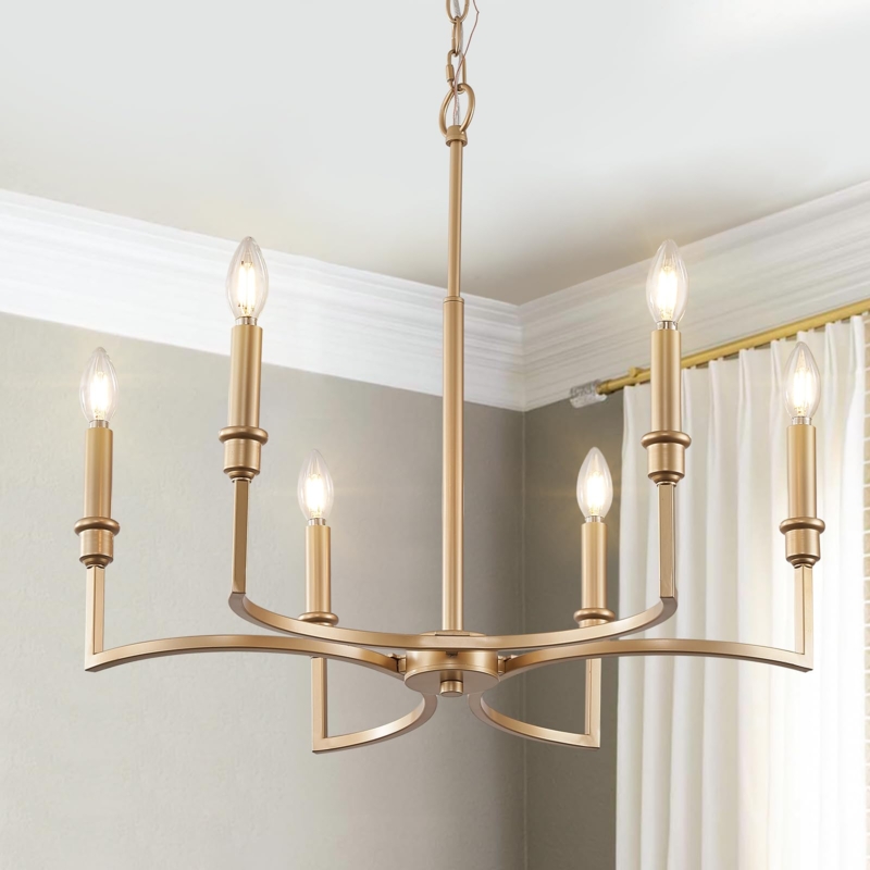 Chandelier Modern French Country Antique Gold 6-Light