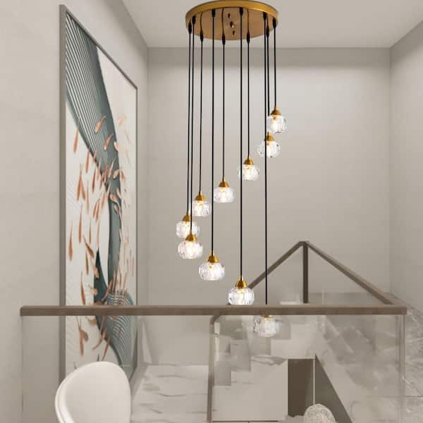 Chandelier: Modern Gold Finish with Tiered Rectangular Crystal Prisms