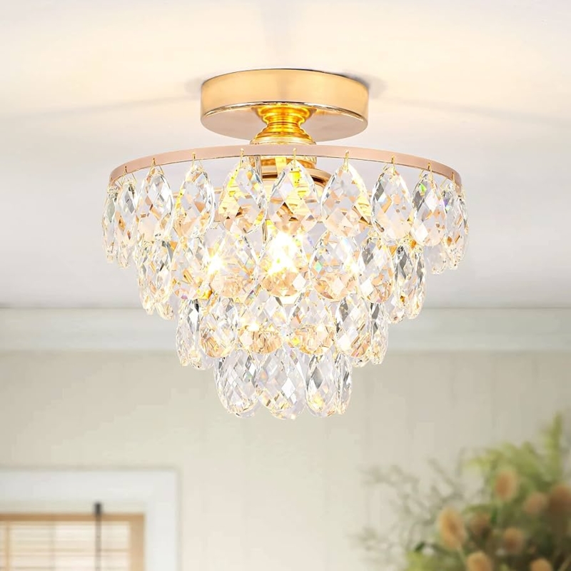 Chandelier: Modern Gold Mini Flush Mount with Rectangular Prisms