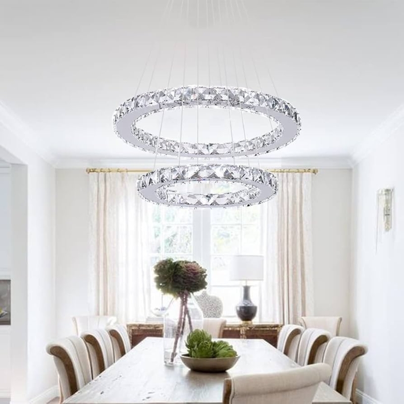 Chandelier Modern LED Double Ring Gold Crystal Dining Room Light
