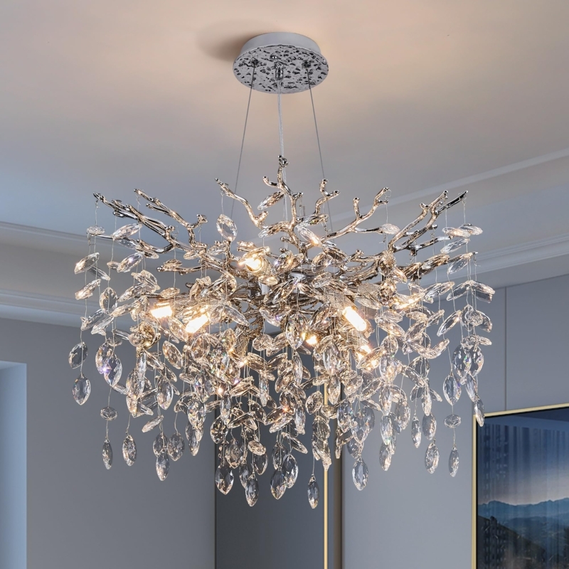 Chandelier: Modern Organic Branch with Tear Drop Crystals