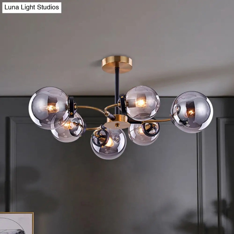 Chandelier Modern Smoke Gray Bubble Glass Mixed Metal Finish