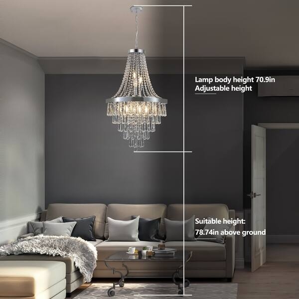 Chandelier Modern Tiered Crystal Polished Chrome Frame Prisms
